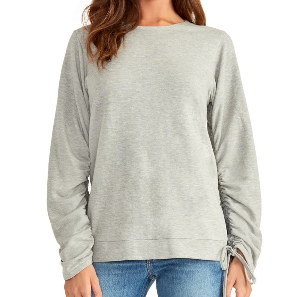 RACHEL ROY Heather Gray Ruched Long Sleeve Crew Neck Sweater XXL